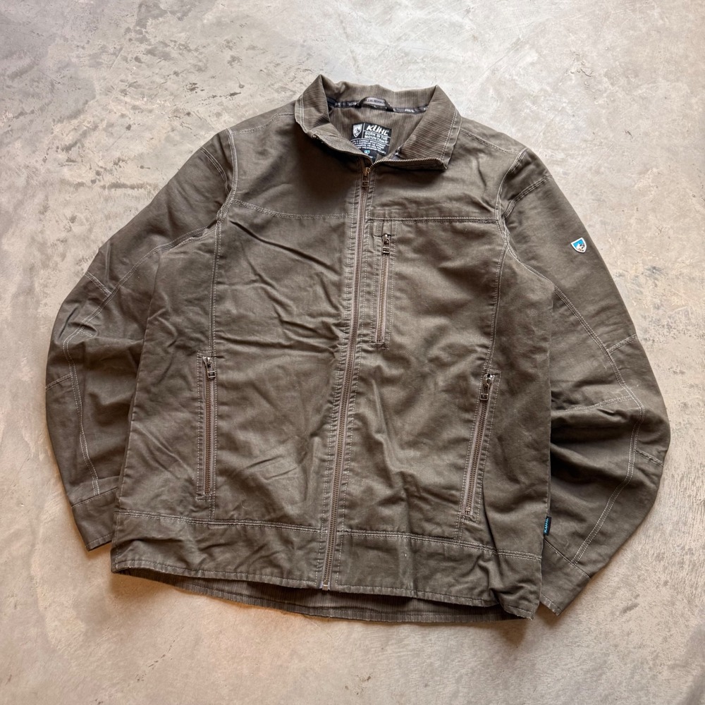 Kuhl Mens Canvas Full Zip Jacket Olive Brown Textured Cotton Blend Size M